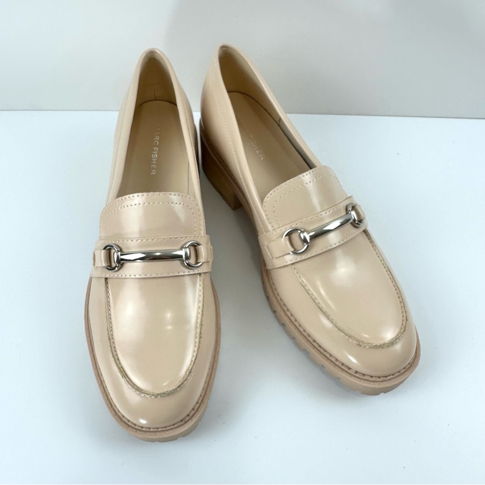 Marc Fisher NEW Women's Sz 10 Cream Dancel Loafer Shoes Chunky Block Heel Nude - Picture 3 of 11